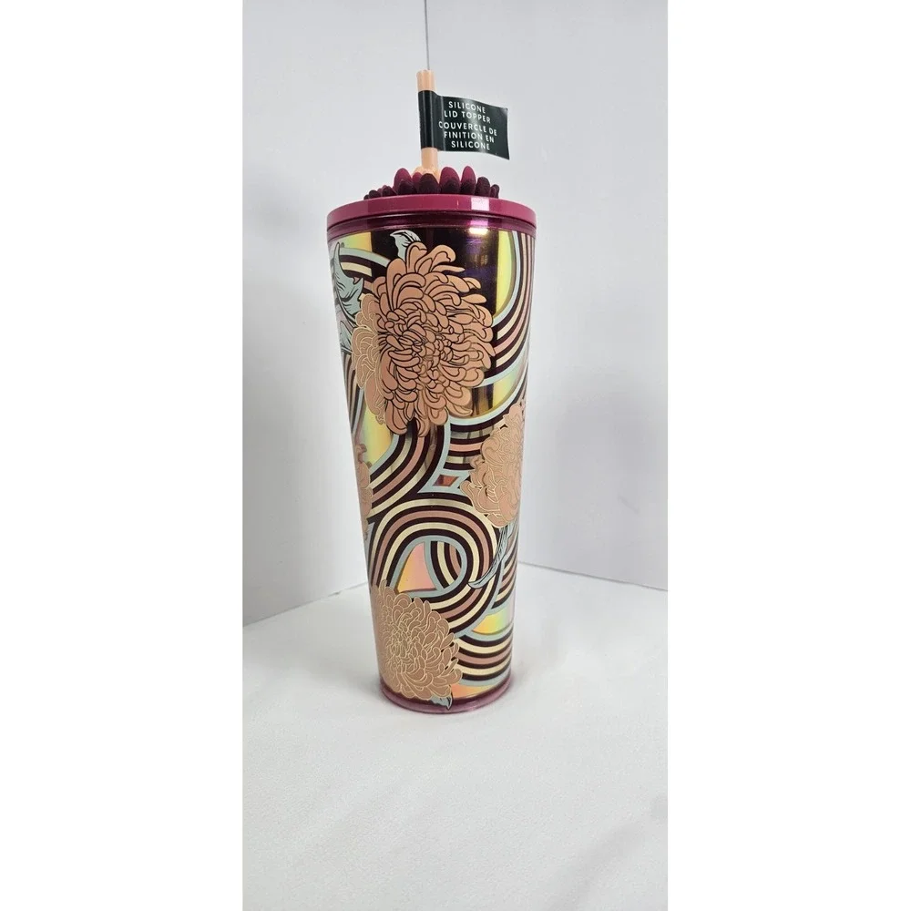 Starbucks‎ collectible 24 oz iridescent tumbler featuring a colorful floral NWT